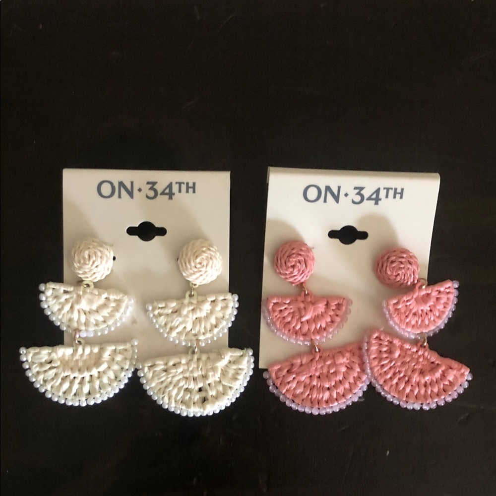 $5 for $25 ON·34TH Crocheted Fan Drop Earrings — Cream & Pink (Set of 2)